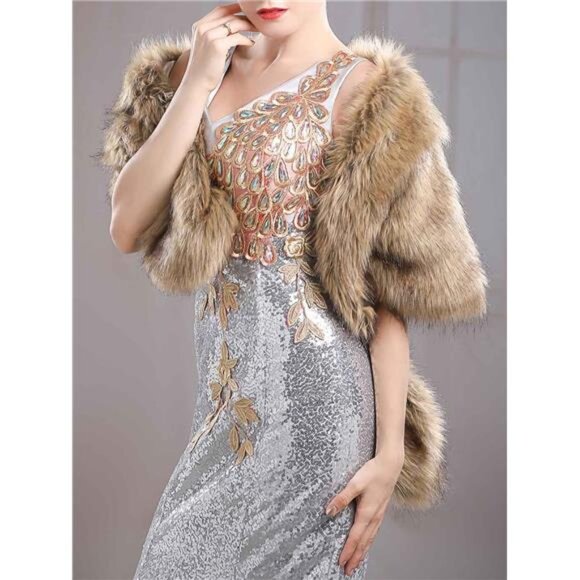 Women's Fur Shawls and Wraps Wedding Fur Scarf Faux Bridal Fur Stole - Picture 2 of 7